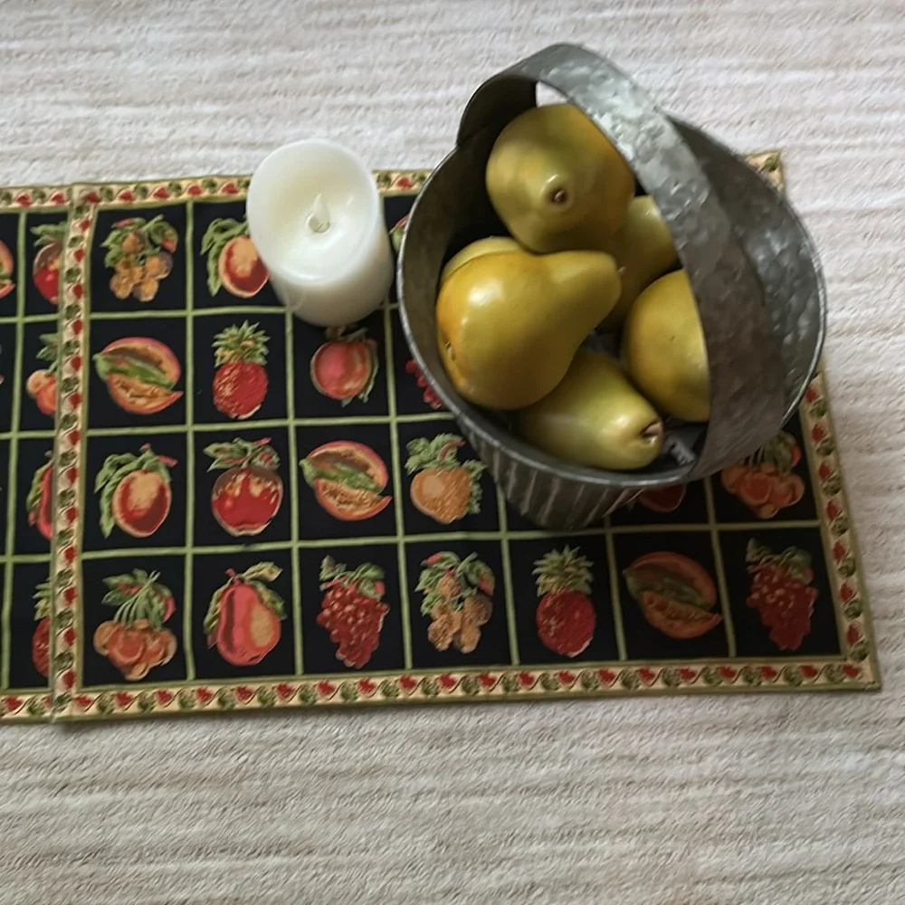 Vintage April Cornell Black Fruit Placemats Set of 2